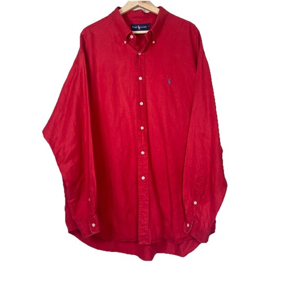 Ralph Lauren Blake Men's Vintage Red Linen Silk Blend Button Up Shirt size XXL